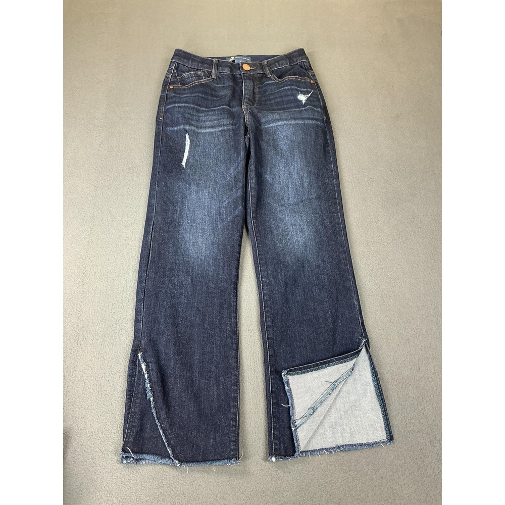 Democracy Wide Leg Crop Jeans Womens 2 Blue Dark Wash Distressed Stretch 28x25.5